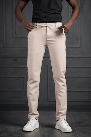 Perpant Beli Lastikli Ve İplikli Likralı Slimfit Yazlık Kumaş Jogger Pantolon Krem