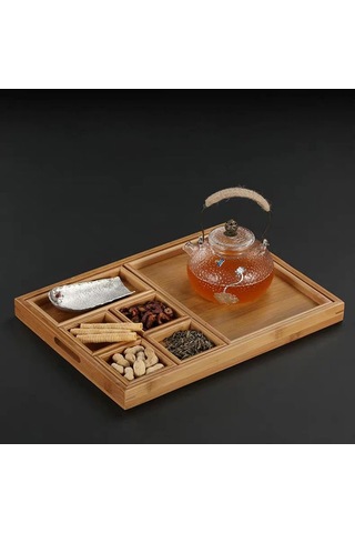 Meyve Tepsisi, Çay Töreni Aksesuarları Kombinasyonu Bambu Kurutulmuş Meyve Tepsisi Atıştırmalık Tabak Tutucu Ev Çay Töreni İçin