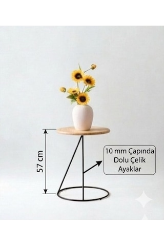Yuvarlak Bambu Tablalı Metal Ayaklı C Sehpa Natural Siyah 41x41x57 Cm Atlantik Çam