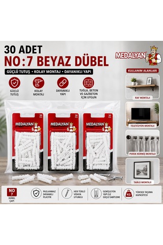 Medalyan Dl-37 Beyaz Plastik Dübel No 7 - 30 Adet
