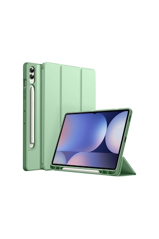 Samsung Galaxy Uyumlu Tab S10 Plus X820 12.4 İnç Kılıf Premium Silikon Kalem Bölmeli Smart Case Kapaklı Kılıf