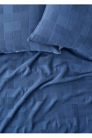 Bella Maison Block Pamuklu Jakarlı Çift Kişilik Yatak Örtüsü Lacivert 240x260 Cm Lacivert