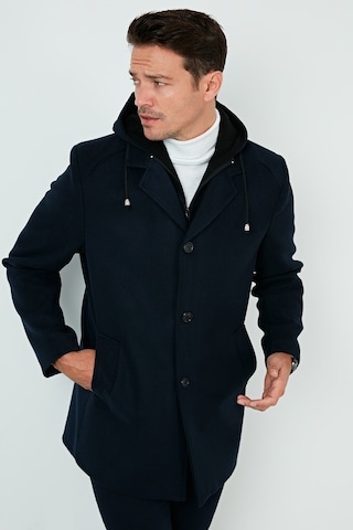 Buratti Çıkarılabilir Kapüşonlu Kırçıllı Slim Fit Kaşe Erkek Kaban 5841013 Lacivert