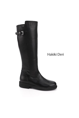 Gönderir Kadın Siyah Floter Fermuarlı Kauçuk Taban Hakiki Deri Çizme Gkzc13444570 Siyah