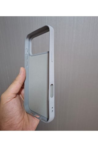 Apple Uyumlu iPhone 17 Pro Max Logolu İçi Kadife Silikon Lansman Kılıf Gri
