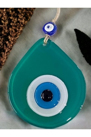 Orta Boy Yeşil Damla Desen Nazar Boncuklu Duvar Dekoru Cam Duvar Süsü