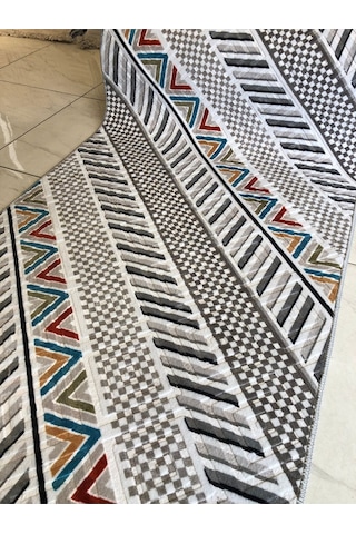 Kabartmalı Halı Dokusunda Jel Kaymaz Taban Yıkanabilir Kesme Yolluk Üst Kalite Bohem Kilim Desen Renkli