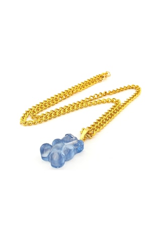 Jelibon Ayicik Mavi Renkli Pirinç Zincir Kadin Kolye Q0374 Gümüş - Siyah