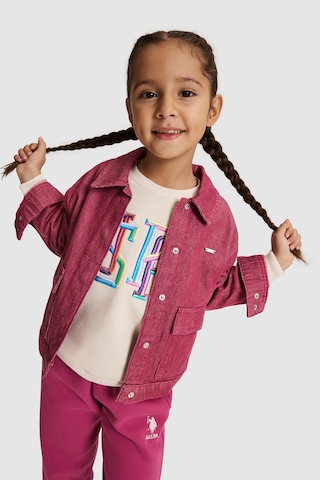 U.S. Polo Assn. Kız Çocuk Pembe Crop Top Çıtçıtlı Cepli Jean Ceket 50330115-vr041