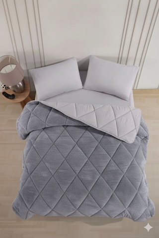 Çift Kişilik Wellsoft Yorgan-çarşaflı 2 Yastık Kılıflı Uyku Seti Gri