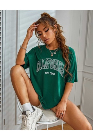 Noıssey Yeşil California Baskılı Oversize Unisex