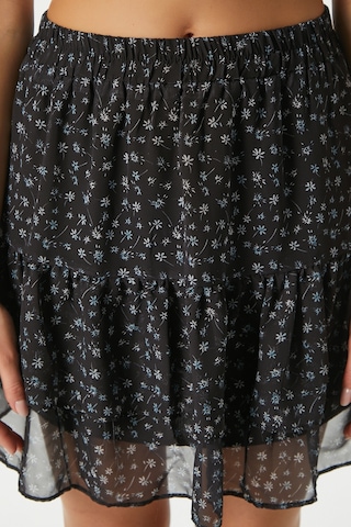Kadın Juliet Siyah Çiçekli Astarlı Volanlı Mini Şifon Dokuma Etek