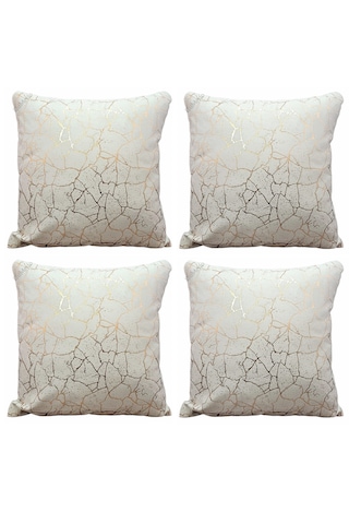 Soho Kumaş Altın Varak Desenli Dekoratif 4'lü Kırlent Yastık Kılıfı Seti 42 x 42 CM Krem