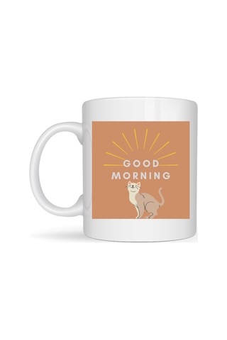 Agc Uygun Sepet Good Morning Kedi Desenli Porselen Kupa Model 72 Sevimli Kedi Figürlü, Kahve & Çay Kupası, Hediyelik Porselen Bardak Agc Diğer