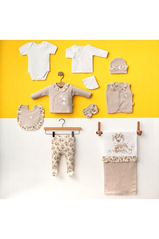 Milays Kız Bebek 0-3 Ay Çiçekli Tavşanlı 10lu Set %100 Organik Pamuk Taş