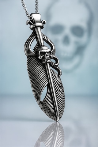 Kafatası Detaylı Gotik Paslanmaz Çelik Tüy Kurukafa Erkek Kolye