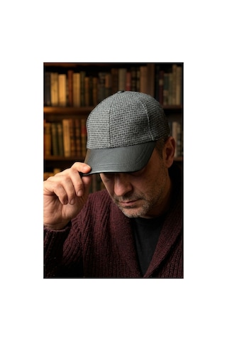 Emybox Deri Siperlikli Kaşe Kadife Şapka Unisex Kışlık - Ayarlanabilir Urban Stil Baseball Cap Füme