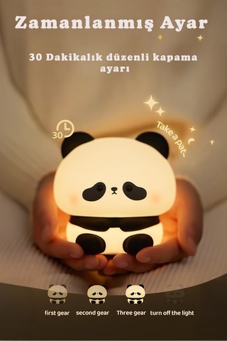 Rgb Led Sevimli Panda Çocuk Odası Gece Masa Lambası Renk Değiştiren Yumuşak Silikon Usbli Şarjlı Çok Renkli