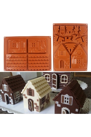 "2 Parçalı 3d Festival Gingerbread Ev Silikon Bakeware Tatil Çikolatası Ve Kurabiye Dekorasyonu İçin Set" Çok Renkli