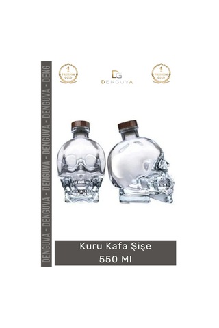 Camşişe Crystal Head Tasarım Dekoratif El Yapımı Cam Modern Gotik Şık Kuru Kafa Şişe 550 Ml