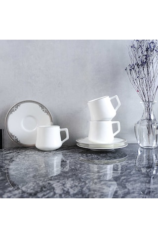 Evaliza Versailles Platin Double 12 Parça 6 Kişilik Kahve Fincan Takımı 130 Ml Platin