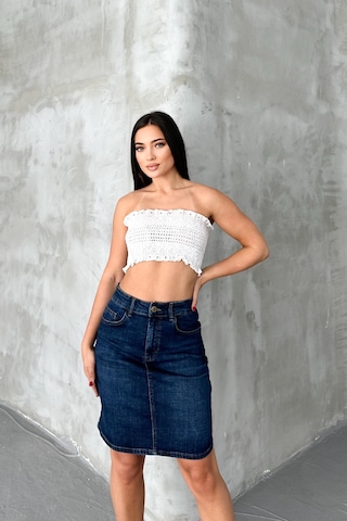 HLT Jeans Koyu Mavi Kadın Regular Fit Yüksek Bel Orta Boy Denim Kot Etek Alice-4006 Koyu Mavi