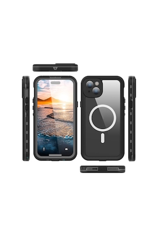 Goocamp Apple Uyumlu iPhone 15 Plus 1-1 Su Geçirmez Kılıf-siyah Siyah