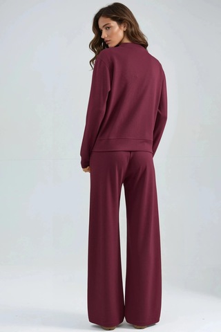 Fiolin Modal Dokulu Fermuarlı Sweatshirt & Nervürlü Pantolon Takımı Bordo