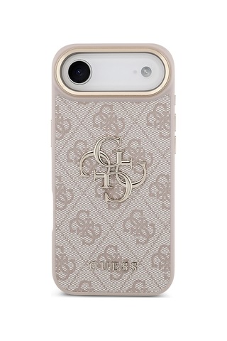 Apple Uyumlu iPhone 17 Air Kılıf Guess Lisanslı Gold Metal Kamera Çerçeve Metal Büyük 4g Yazı Logolu Kapak Pembe Pembe