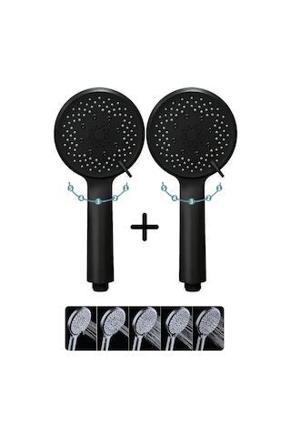 Siyah 5 Fonksiyonlu Duş Başlığı Ve 150cm Siyah Duş Hortumu Krom - Siyah