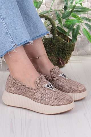 Fort 5016 Fendi Dantelli Fileli Rahat Dolgu Taban Kadın Ayakkabı VİZON
