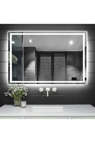 80X60Cm Beyaz Ledli Dekoratif Banyo Aynası Kumlamalı Duvar Aynası 80X60Cm Beyaz Ledli Dekoratif Banyo Aynası Kumlamalı Duvar Aynası