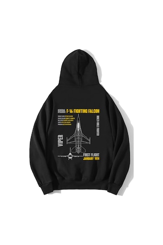 Brz Collection Unisex Oversize General Dynamics F-16 Fighting Falcon Hoodie Siyah