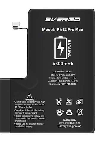 Apple Uyumlu iPhone 12-Pro Max Güçlendirilmiş Batarya Pil 4200 Mah everg
