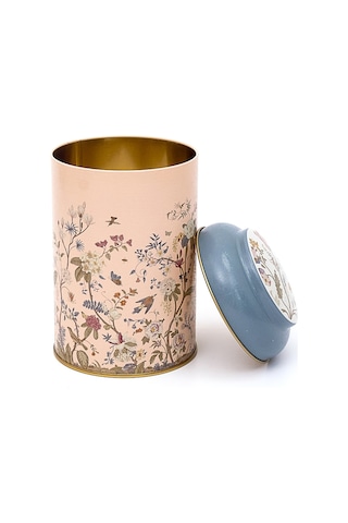 Botanica Pink Desenli Yuvarlak Metal Kutu, 10.5 X 15 Cm, 1.1 Lt