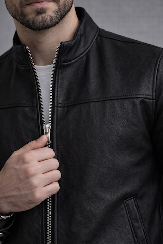 Baselco Slim Fit Dik Yaka Mevsimlik Süet Ceket Siyah Karbon Deri