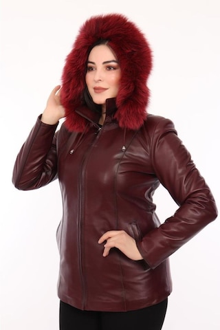 Hakiki Kuzu Derisi Kürklü Ceket Kadın Bordo Kışlık Suya Dayanıklı Ceket Bordo