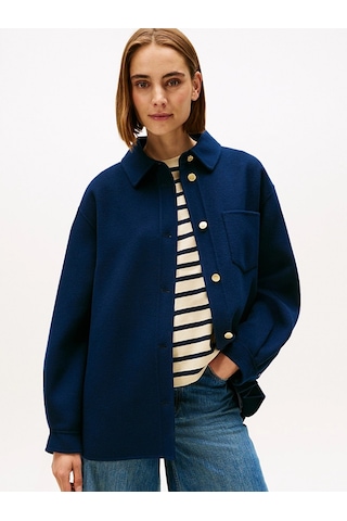 Tommy Hilfiger Çift Taraflı Yün Karışımlı Normal Kesim Kadın Mavi Ceket Ww0ww46558c1g Mavi
