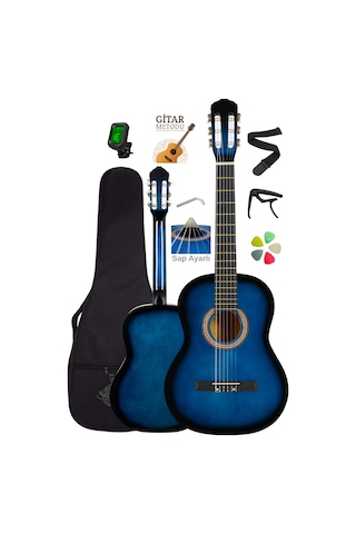 Campbell Ce-55bl Klasik Gitar Full Set Sap Ayarlı 4/4 Yetişkin Boy Üst Kalite Gitar - 86972046402 Mavi