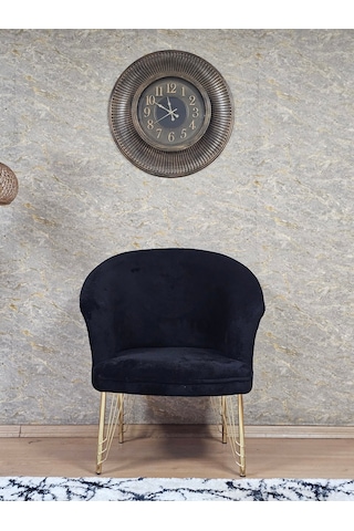 Zafir Tekli Teddy Gold Kaplama Telli Ayak Çay Seti Koltuk Tekli Berjer , Balkon, Salon, Ofis Siyah
