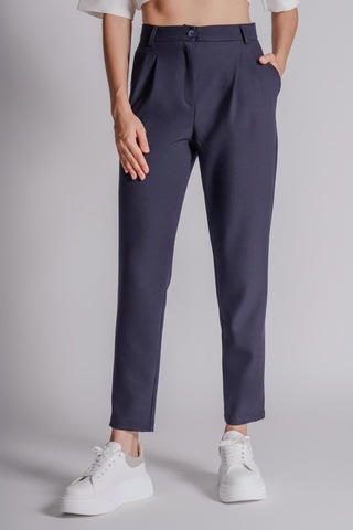Braccas Kadın Yandan Cepli Arka Cep Fleto Beli Lastikli Ve Pilili Slim Fit Pantolon Lacivert Lacivert