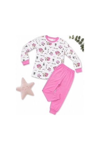 Novalisse Kız Çocuk Premium Penye Koala Desenli Uzun Kollu Pijama Takımı 2-11 Yaş - Pembe Çoklu Renk