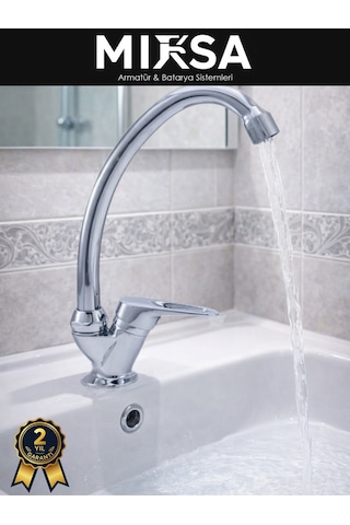 Krom Mermerden Tek Su Çıkışlı Lavabo-eviye Musluk Bataryası