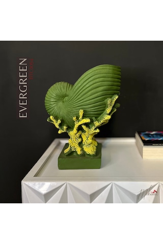 Dekoratif Yeşil Nautilus Kabuklu Sarı Mercan Tabanlı Okyanus