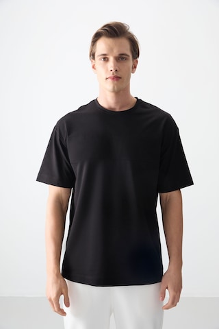 Air Jones Tommy Life Siyah Pamuklu Kalın Yumuşak Dokulu Oversize Fit Basic Erkek T-shirt - 88378 Siyah