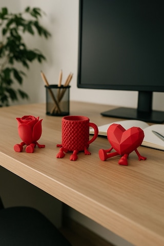 Oxyteez Kahve Temalı Dekoratif Obje Kırmızı Renk Reçine Tasarım Ev Ve Ofis Dekorasyonu