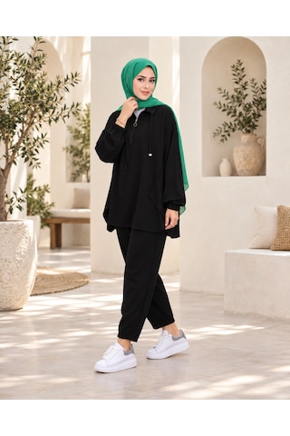 Unika Boutique Kadın Yarım Fermuar Detay İkili Salaş Takım Siyah