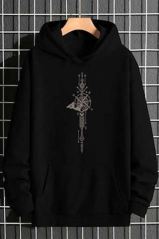 Uyguntarz Pusula Zaman Çizelge Baskılı Oversize Sweatshirt Antrasit