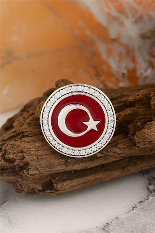 925 Ayar Gümüş Zirkon Taşlı Yuvarlak Ayyıldız Rozet -8063