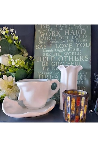 Kupa Bardak Yüz Desenli Bardak Beyaz